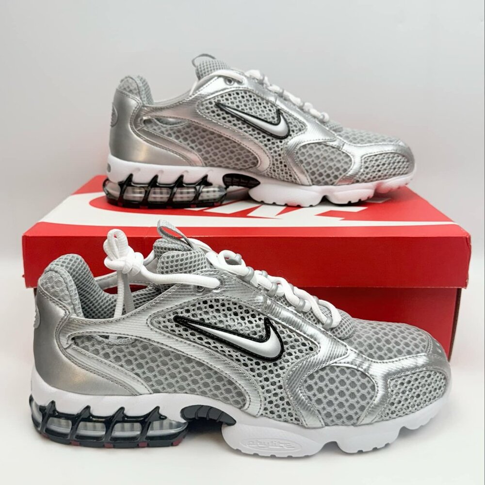 Nike Mens Air Zoom Spiridon Cage 2 Shoes Light Smoke Grey Metallic Silver SIZE10